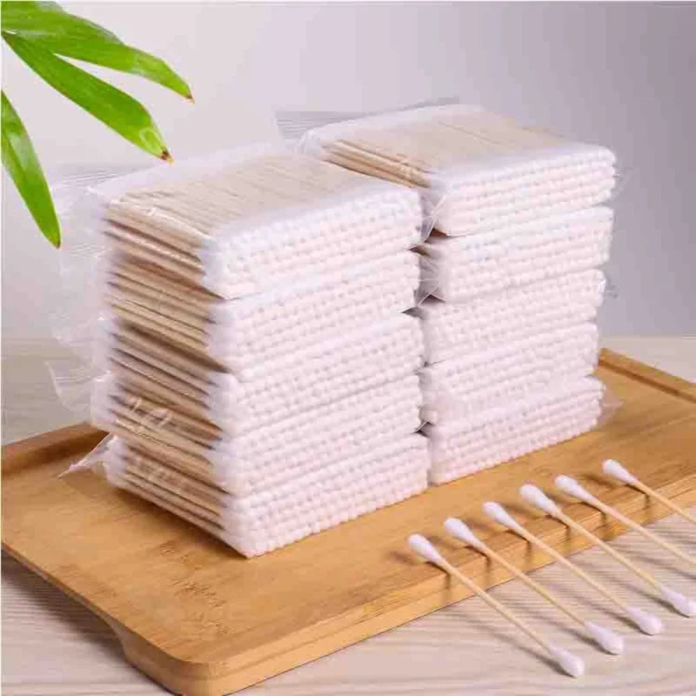 100/500Pcs Cotton Swab Wooden Cotton Sticks Double-Tipped Cotton Bud Chlorine-Free Hypoallergenic Cotton Swab Makeup Tools