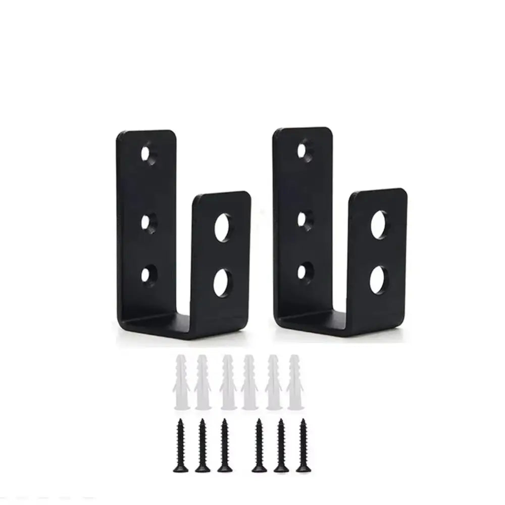 2 Pcs Metal Open Rod Support U-bracket Anti-slip Detachable Door Safety Barricade Support Door Barrier Protection Black