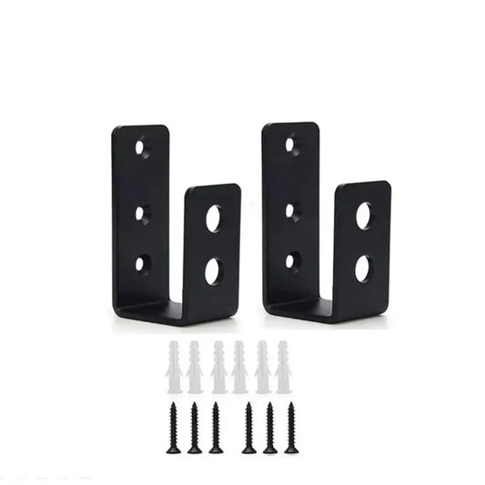 2 Pcs Metal Open Rod Support U-bracket Anti-slip Detachable Door Safety Barricade Support Door Barrier Protection Black