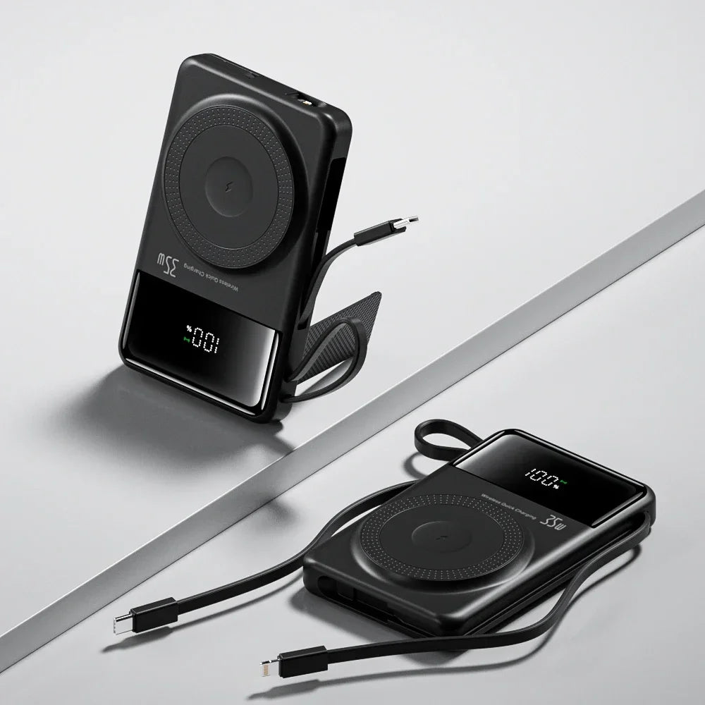 New Portable Built in Cables Magnetic Wireless Power Bank PD35W Fast Charging 20000mAh Large Capacity Powerbank for iPhone 16 15