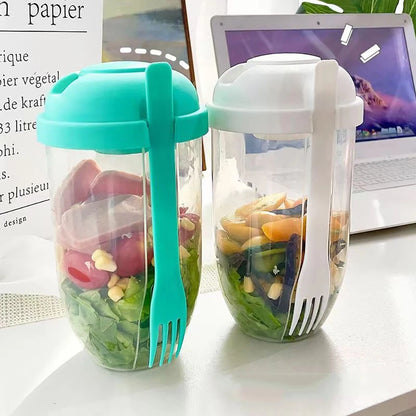 3 In 1 Portable Bottle Salad Container Bottle-Shaped Bento Salad Bowl For Lunch Salad Box With Fork Salad Bowl Milk Cup 1000ml