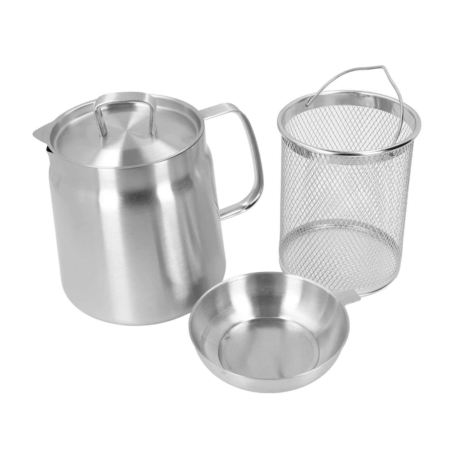 Oil Strainer Pot 304 Stainless Steel Oil Filter Large Capacity Ergonomic Handle Grease Container With Strainer Oil Storage Can
