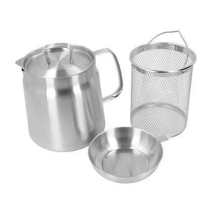 Oil Strainer Pot 304 Stainless Steel Oil Filter Large Capacity Ergonomic Handle Grease Container With Strainer Oil Storage Can