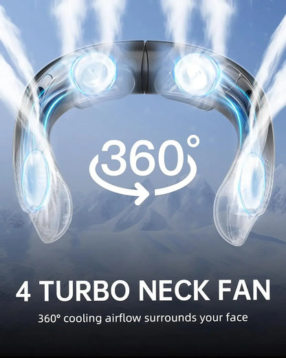 4000mAh Leafless Portable Neck Fan 3 Gears Adjustable Super Strong Wind Fast Cooling Multi-Function Digital Display Neck Fan