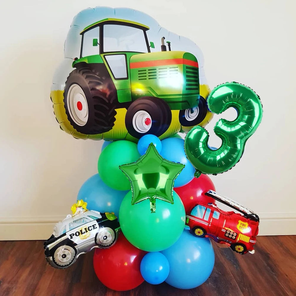 Green Farm Tractor Tableware Napkins Tablecloth Farm Tractor Theme Birthday Decor Birthday Banner Balloon Caketopper