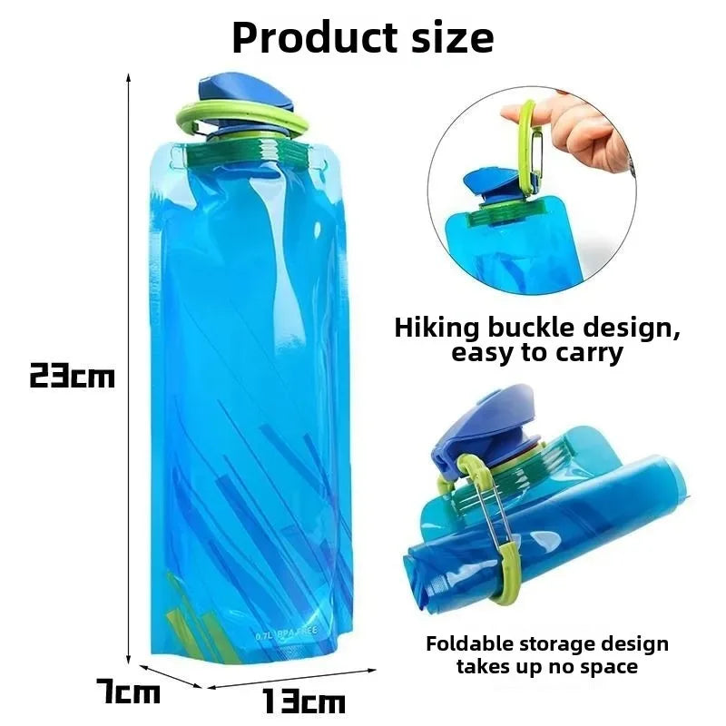 Foldable Water Bottles Flexible Reusable Travel Water Bottle Plastic Water Pouch Soft Flask Water Bag With Carabiner Clip