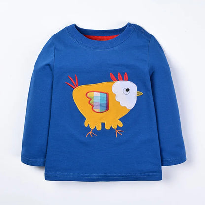Baby Boys Girls 18-6T Striped Cartoon Tshirts With Applique Animal Kids Hot Selling Spring Autumn Clothes Designed Tops Clothing