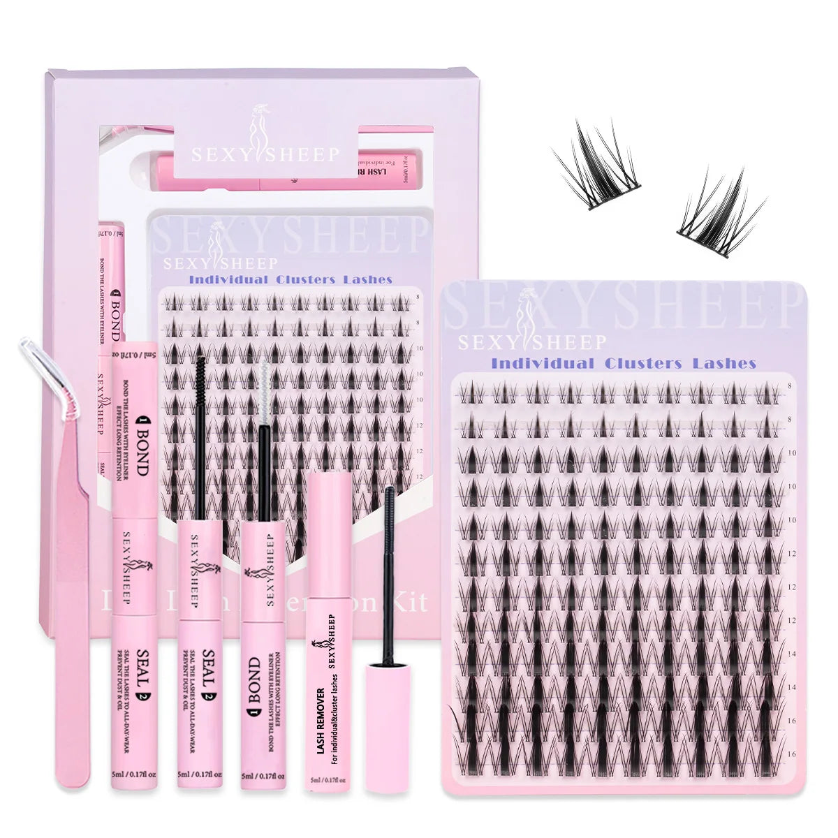 DIY Lash Extension Kit Lash Clusters Eyelash Extension Individual Lashes Kit with Lash Bond & Seal Remover Tweezers