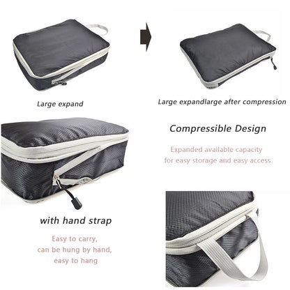 Foldable Compressible Packing Cubes, Waterproof Travel Storage Bag, Nylon Suitcase, Portable with Handbag, Luggage Organizer
