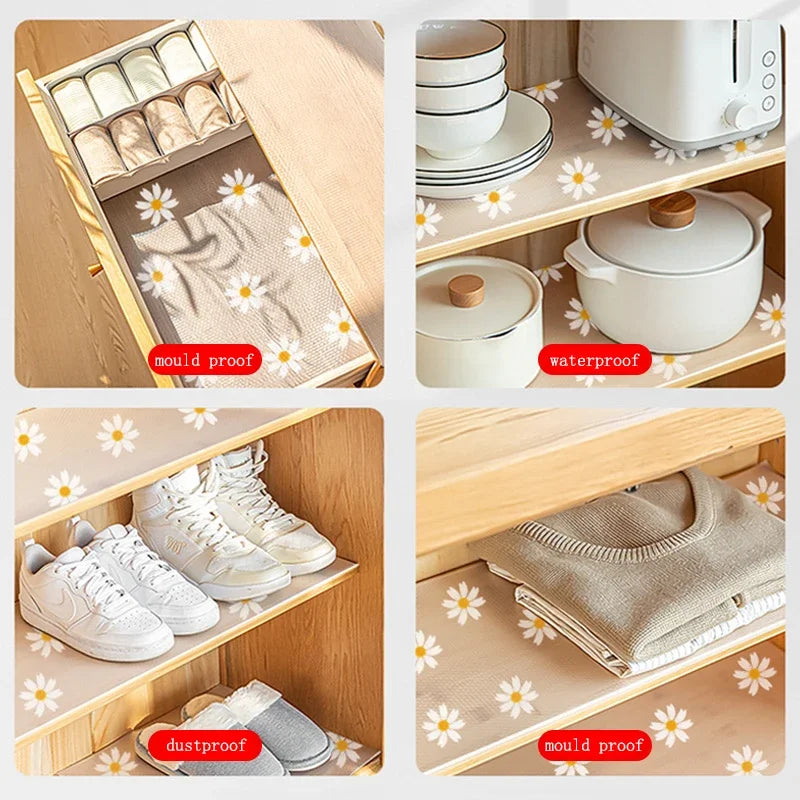 Non-Adhesive Drawer Liner 1 Roll Daisy Shelf Liner For Kitchen Cabinets EVA Waterproof Fridge Pad Cupboard Mat Easy Placemats