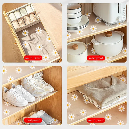 Non-Adhesive Drawer Liner 1 Roll Daisy Shelf Liner For Kitchen Cabinets EVA Waterproof Fridge Pad Cupboard Mat Easy Placemats