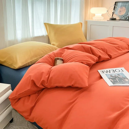 Solid Color Four Piece Bedding Set for Children and Adults Double Bed Large Four Piece Duvet Cover Bed Sheet Pillow Cover