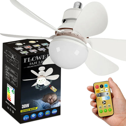 Home E27 Base Ceiling Fan Light with 30W LED Night Lights 3 Adjustable Lighting Modes Remote Control High Wind Power Ceiling Fan