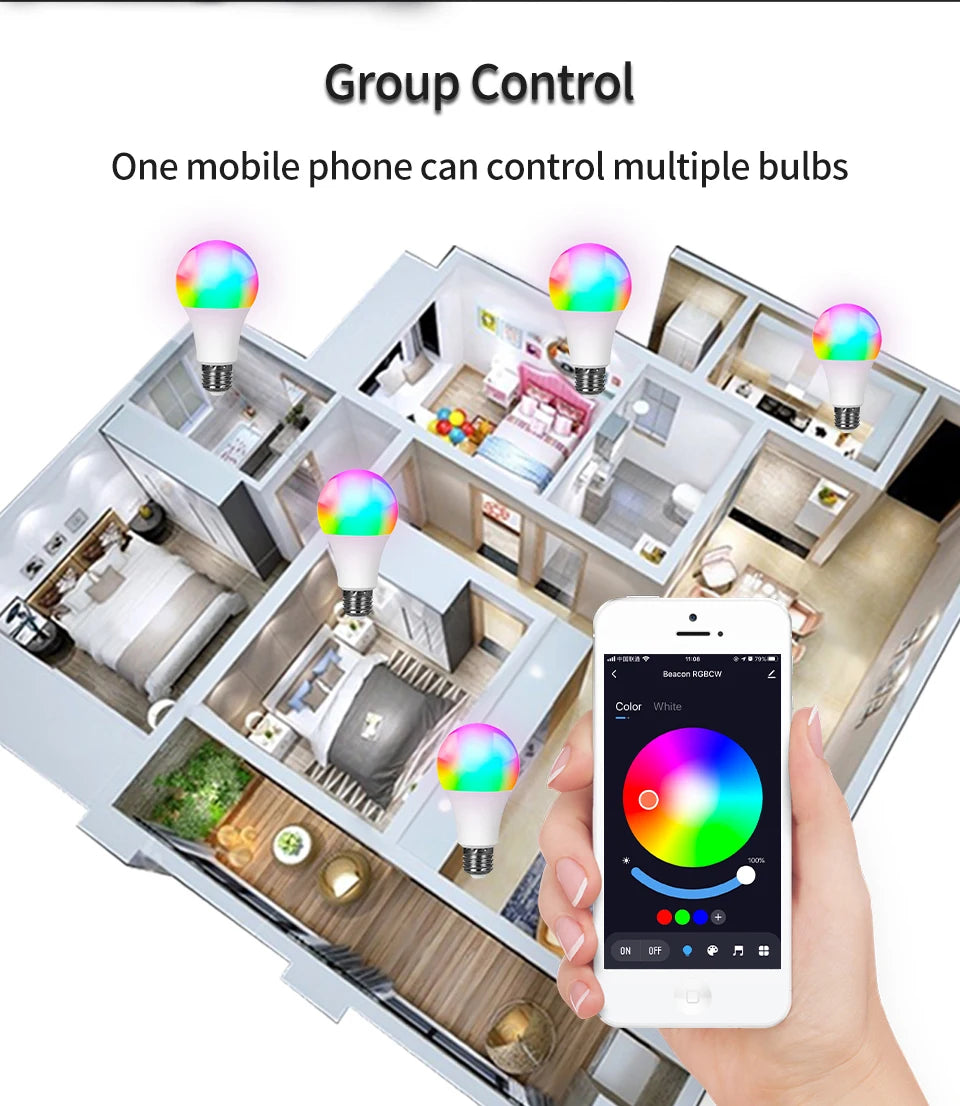 Tuya Smart LED Bulb E27 APP Control Dimmable Light Bluetooth RGB Lamp 220V Bedroom Decoration Party Lighting Smart Life