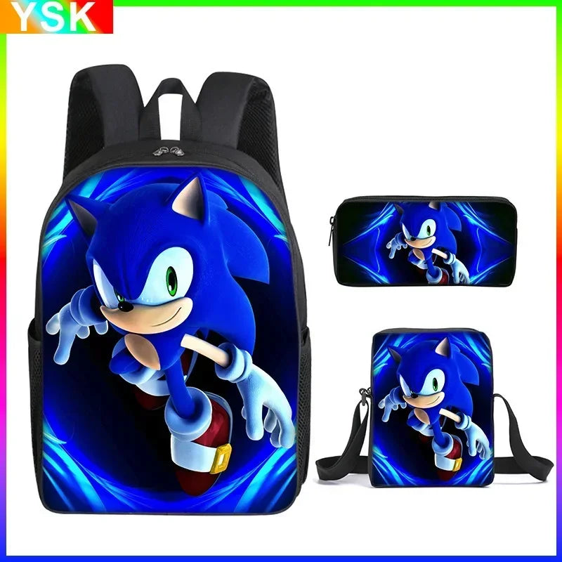 HOT 3PC-SET Sonic Backpack Primary and Secondary School School Bags  Anime Cartoon School Bags Best Gifts for Kids Mochila
