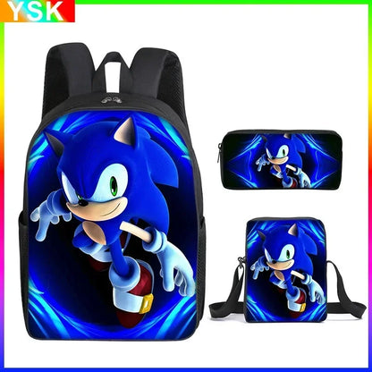 HOT 3PC-SET Sonic Backpack Primary and Secondary School School Bags  Anime Cartoon School Bags Best Gifts for Kids Mochila