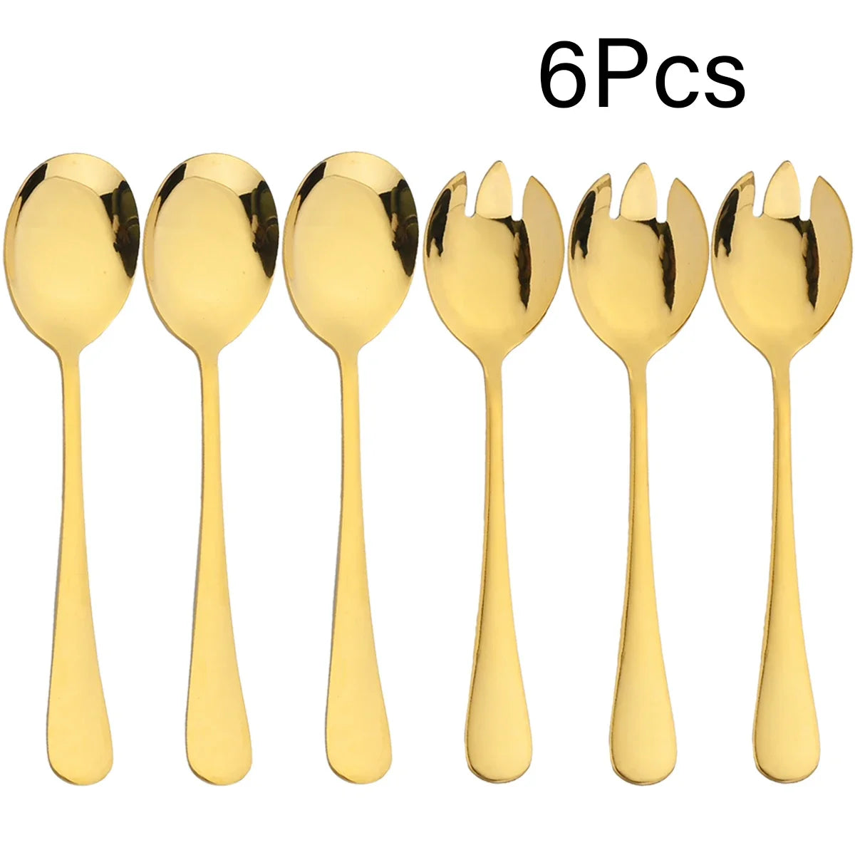 6 Pieces Salad Cutlery Set Stainless Steel Salad Spoon Fork Gold Salad Server European Style Kitchen Tool Accessories