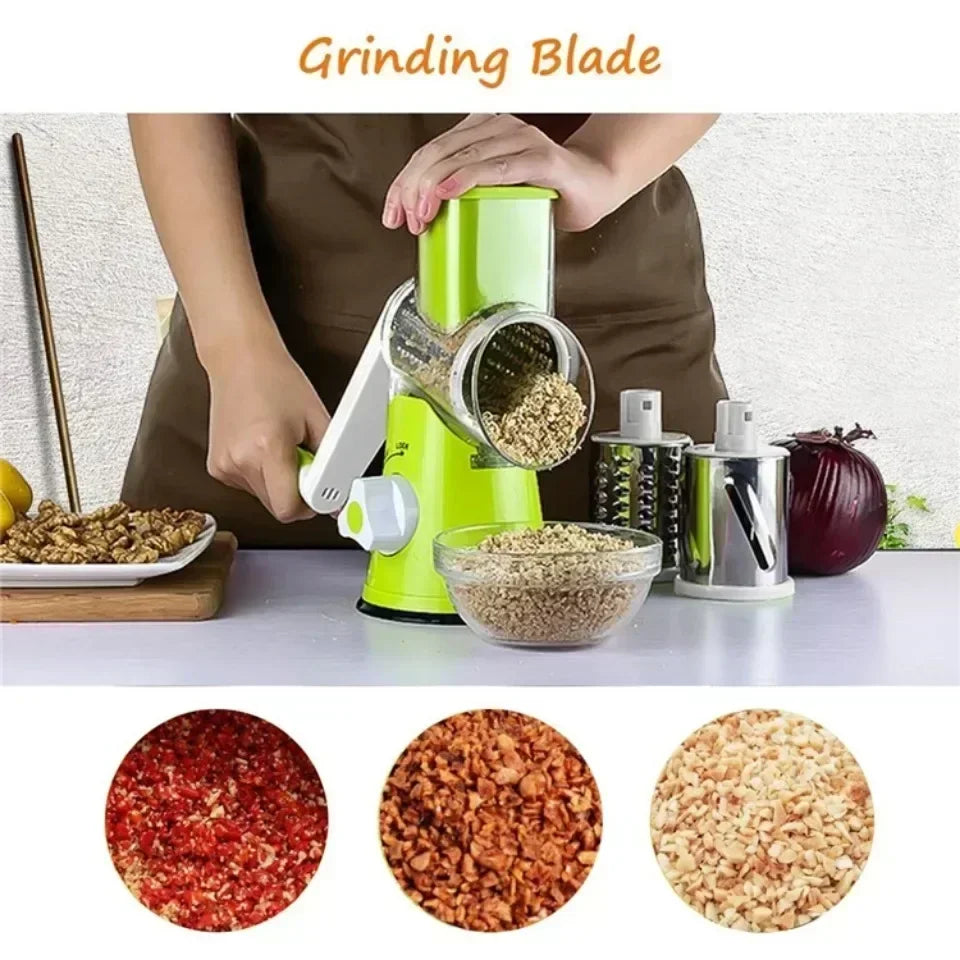 New Vegetable Cutter & Slicer Manual Kitchen Cheese Chopper Machine With 3 Sharp Drums Multifunctional Garlic Potato Shredder