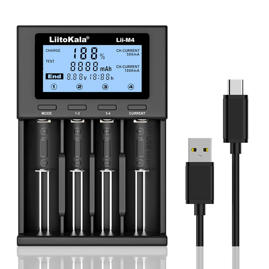 LiitoKala Lii-M4 Lii-CH4 18650 Charger LCD Display Universal Smart Charger Test Capacity 26650 18650 21700 AA AAA Battery 4slot