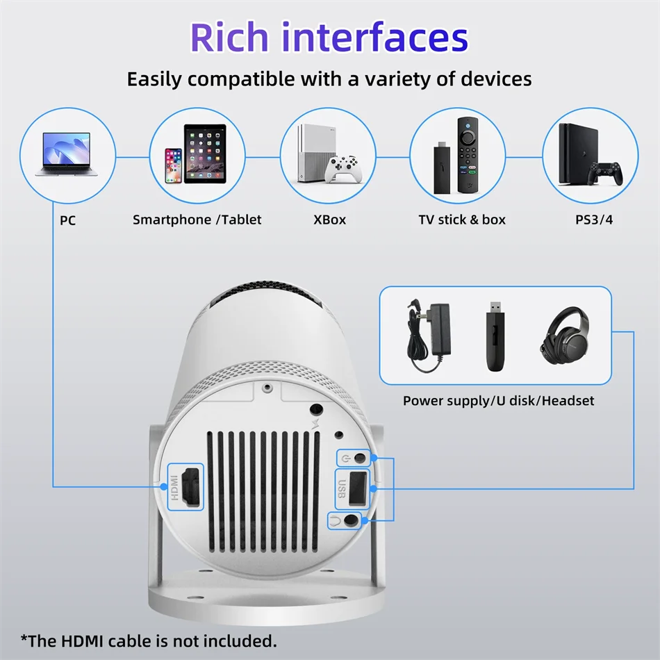 2025 Hot New Projector 4K Bluetooth 5.0 Dual Wifi6 260ANSI All Winner Support 1080P 1280*720P Mini Home Cinema Outdoor Projetors