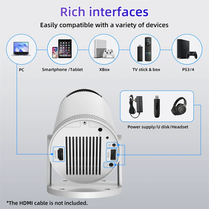 2025 Hot New Projector 4K Bluetooth 5.0 Dual Wifi6 260ANSI All Winner Support 1080P 1280*720P Mini Home Cinema Outdoor Projetors