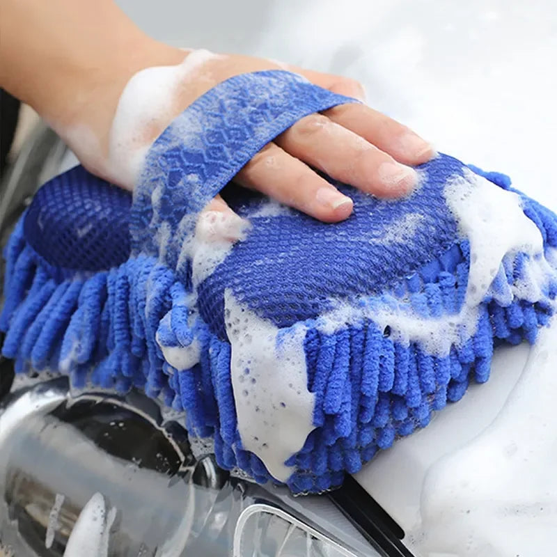 2Pcs Car Cleaning Brush Cleaner Tools Microfiber Car Washer Sponge Cleaning Washing Towel Auto Gloves Car Washing Accessories