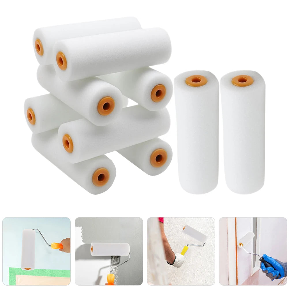 10 pcs 10.5cm Paint Rollers Covers Replacement Paint Rollers Frame Foam Paint Roller Sleeves Painting Brushes Handle