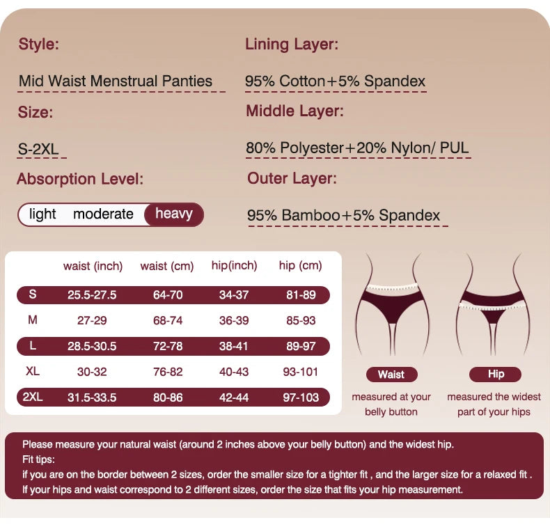 Menstrual Panties Woman Flow Abundant Period Underwear Leak Proof 4 Layer Menstrual Briefs Absorbent Panties for Menstruation
