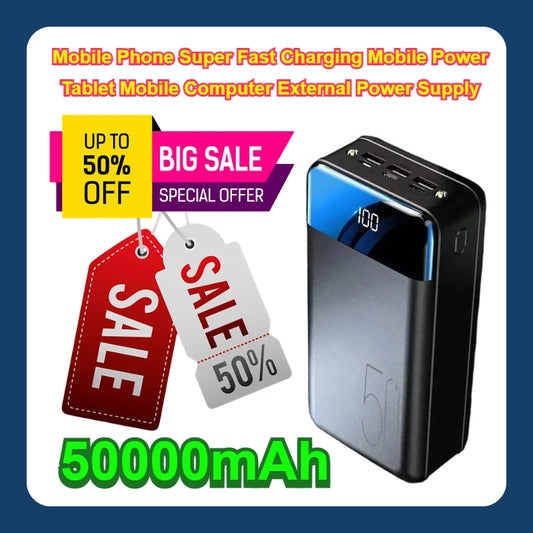 50000mAh Large Capacity Power Bank Mobile Phone Super Fast Charging Mobile Power Tablet Mobile Computer External Power Supply