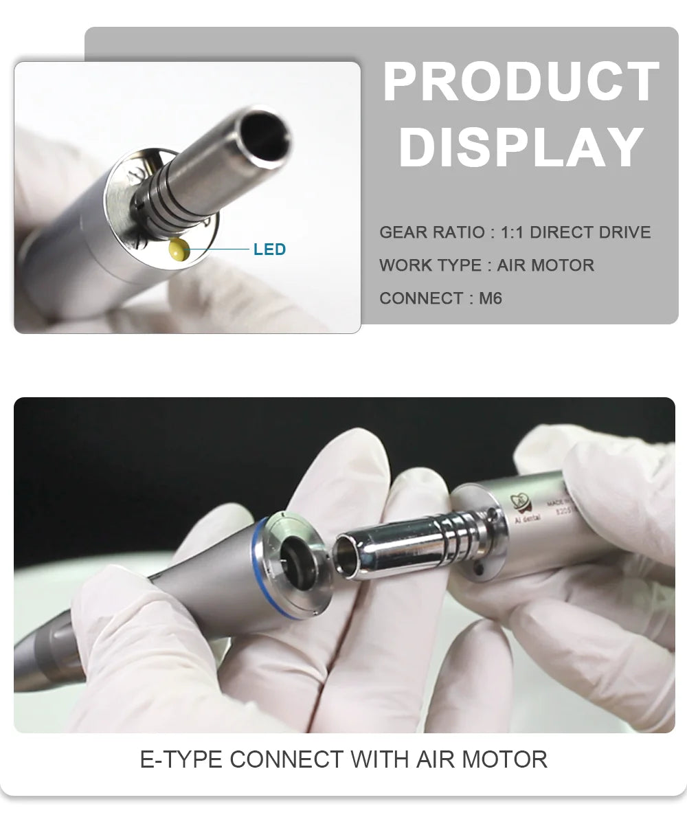 LED Illumination Dental Low Speed Air Motor With Micro Power Generator E-type 2/4/6 Hole Internal Water Spray AI-M205LG