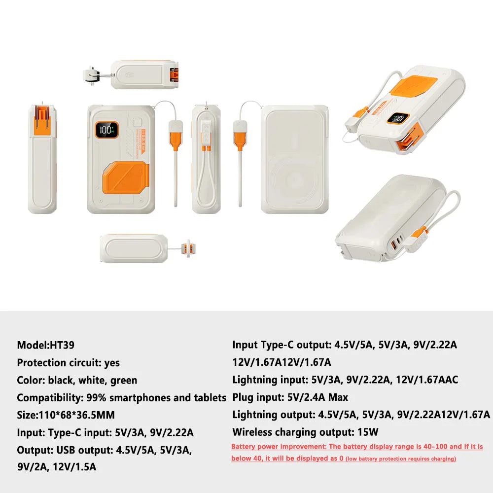 3 in 1 Energy Storage Charger Portable Wireless Power Bank 22.5w with Stand 20,000mah Waterproof & Sturdy Design