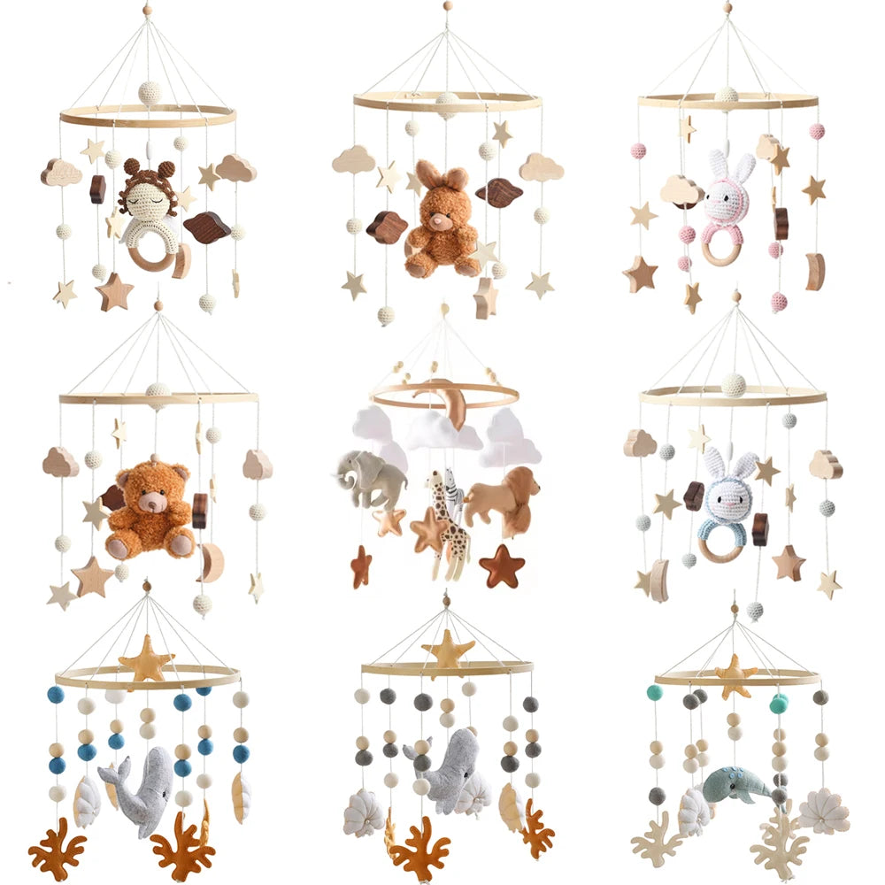 Baby Mobile Crib Bed Bell Musical Rattles Toys Soft Felt Cartoon Animal for Infants Nursery Mobiles Forest Animals Crib Toys