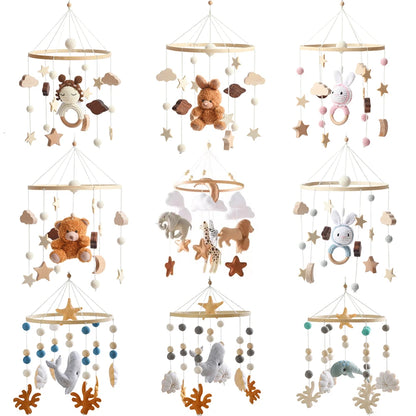 Baby Mobile Crib Bed Bell Musical Rattles Toys Soft Felt Cartoon Animal for Infants Nursery Mobiles Forest Animals Crib Toys