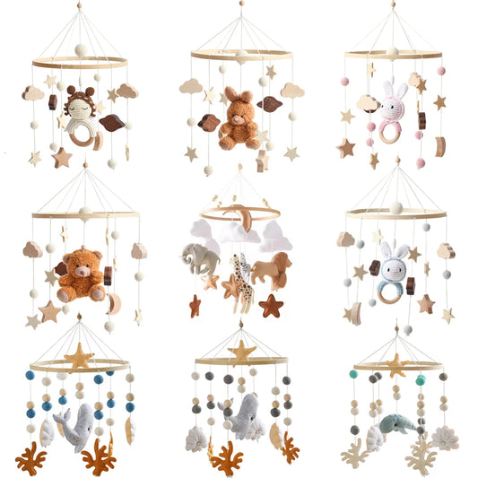 Baby Mobile Crib Bed Bell Musical Rattles Toys Soft Felt Cartoon Animal for Infants Nursery Mobiles Forest Animals Crib Toys