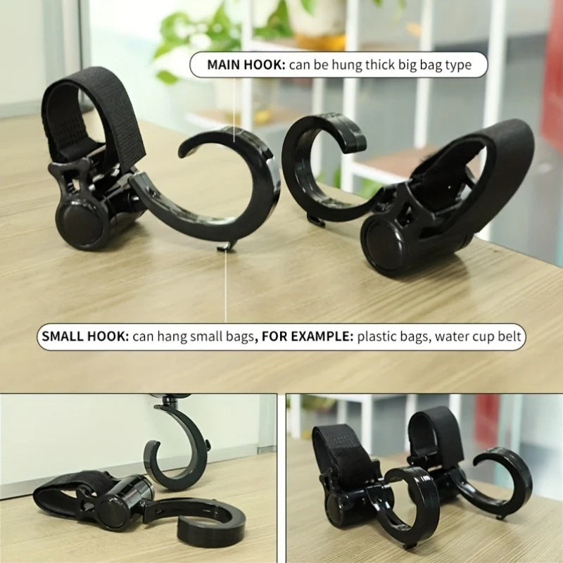 Rotating Stroller Hooks Durable ABS Black  Multi Purpose Shopping Bag Clips for Diaper Essentials Organization Gear Organization