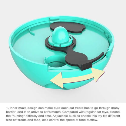 Interactive Cat Turntable Toys Treat Dispenser Self Play Cat Teasing Stick Tilting Tease Fun Training Cat Puzzle Feeder
