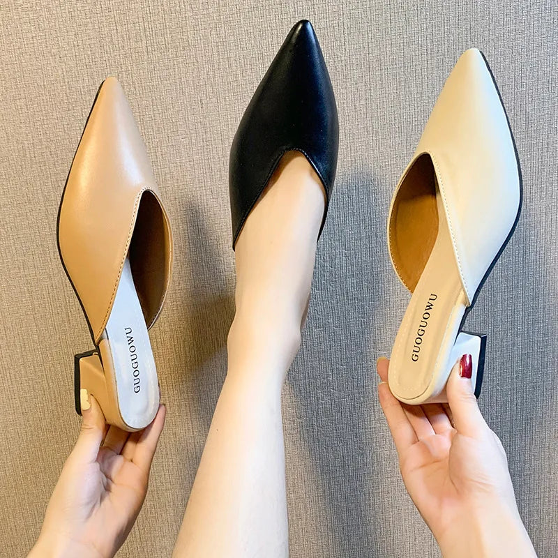 Baotou Half Slippers, Women's Shoes 2024 Spring Fashion, Temperament, Chunky Slippers, Chunky Pointed Sandals,shoes for woman