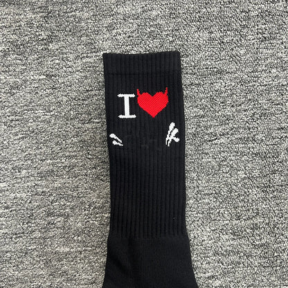 Sport Socks | Black Cotton with Heart Jacquard | Moisture-Wicking Stretch for Gym & Running | Athletic Performance