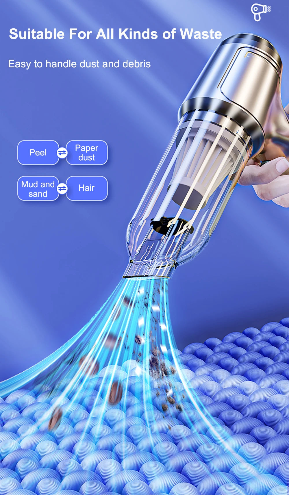 Car Vacuum Cleaner Wireless 95000PA Strong Suction Vacuum Cleaner Portable Handheld Vacuum Cleaner Blower 2in1 for Car Home