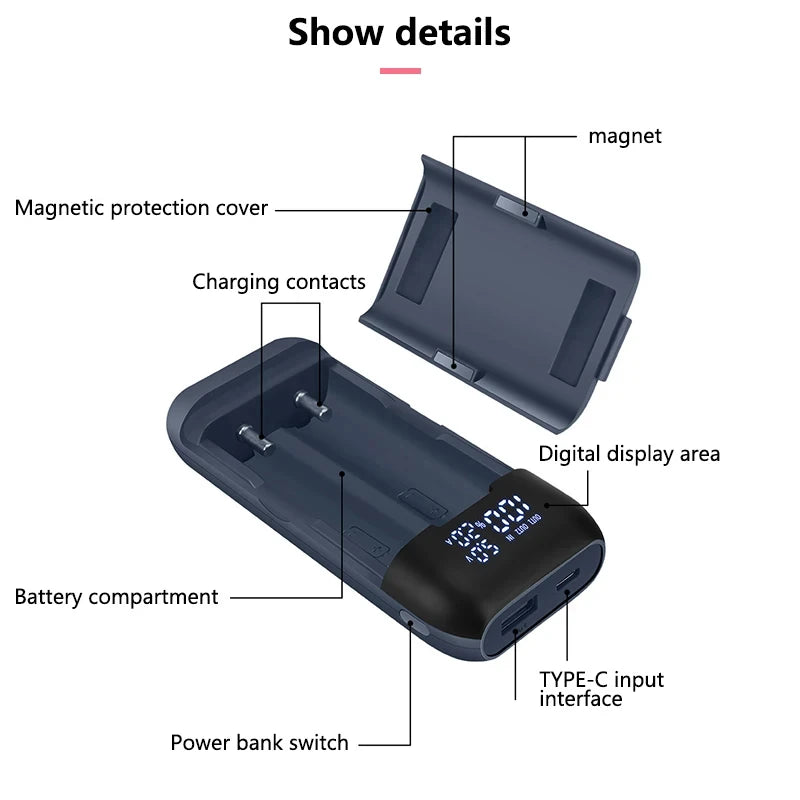 Battery Charger Case 18650 21700 20700 Rechargable Lithium Li-ion Batteries DIY Power Bank Portable Charger QC3.0 Fast Charging