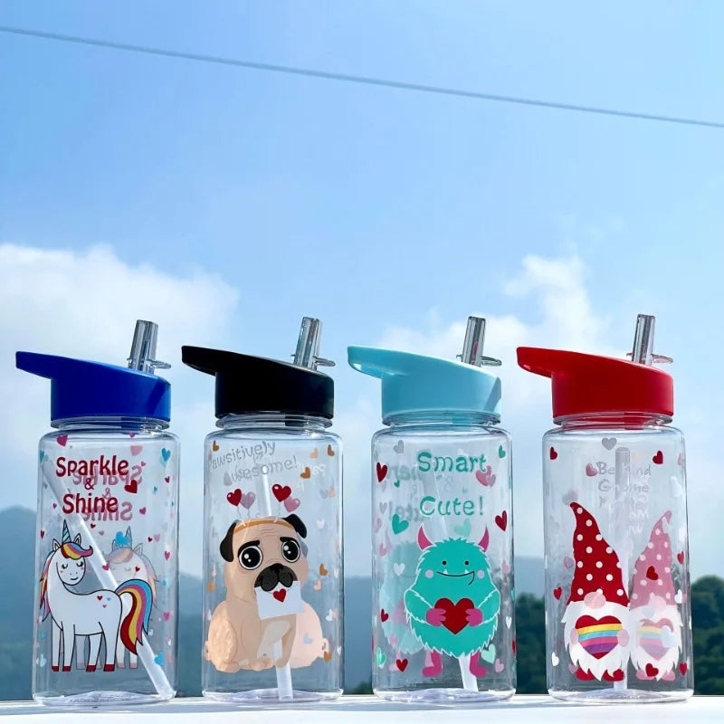 Children's travel water cup 500ml, straw cup, with portable rope, leak-proof, large-caliber, easy to clean, sports water cup