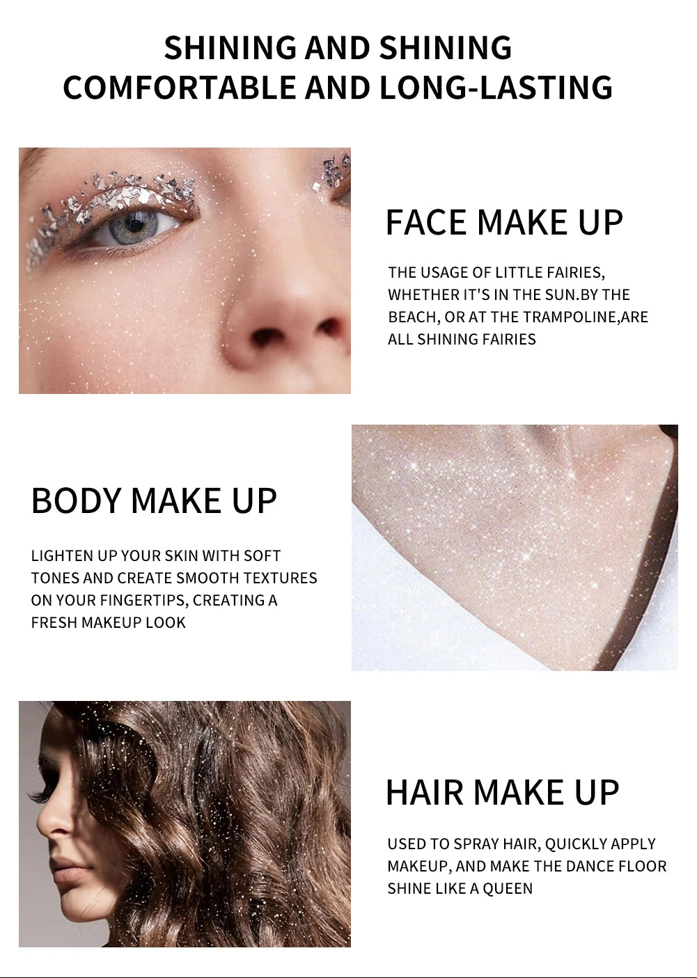 100ml high gloss glitter spray, can be used for body/hair/clothes