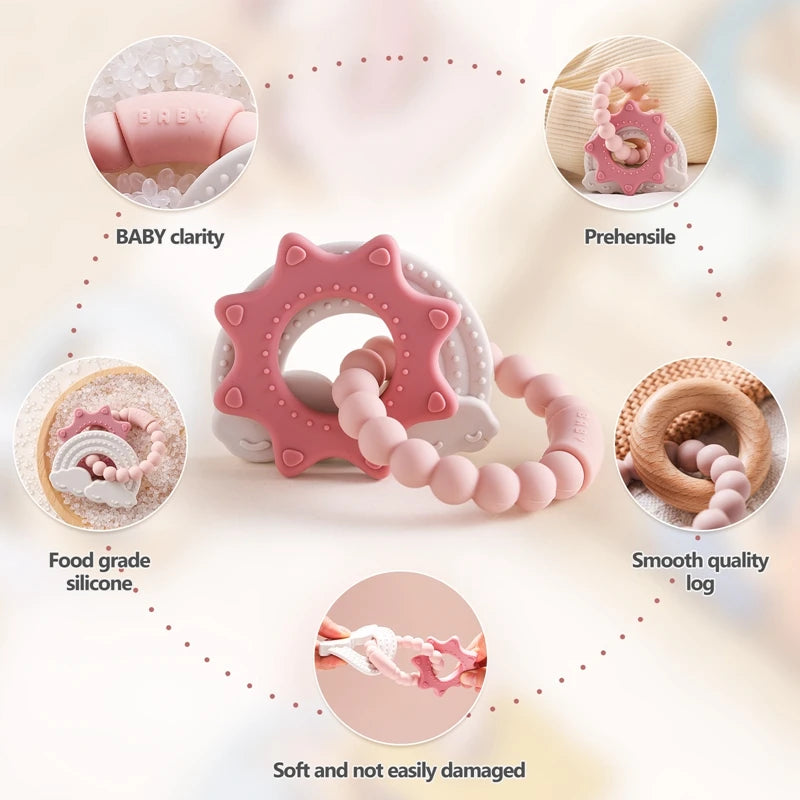 Silicone Teethers For Baby Thing Newborn Chews Food Grade Teethers Training Bed Toy Baby Cartoon Space Feeding Infant Rattle Toy