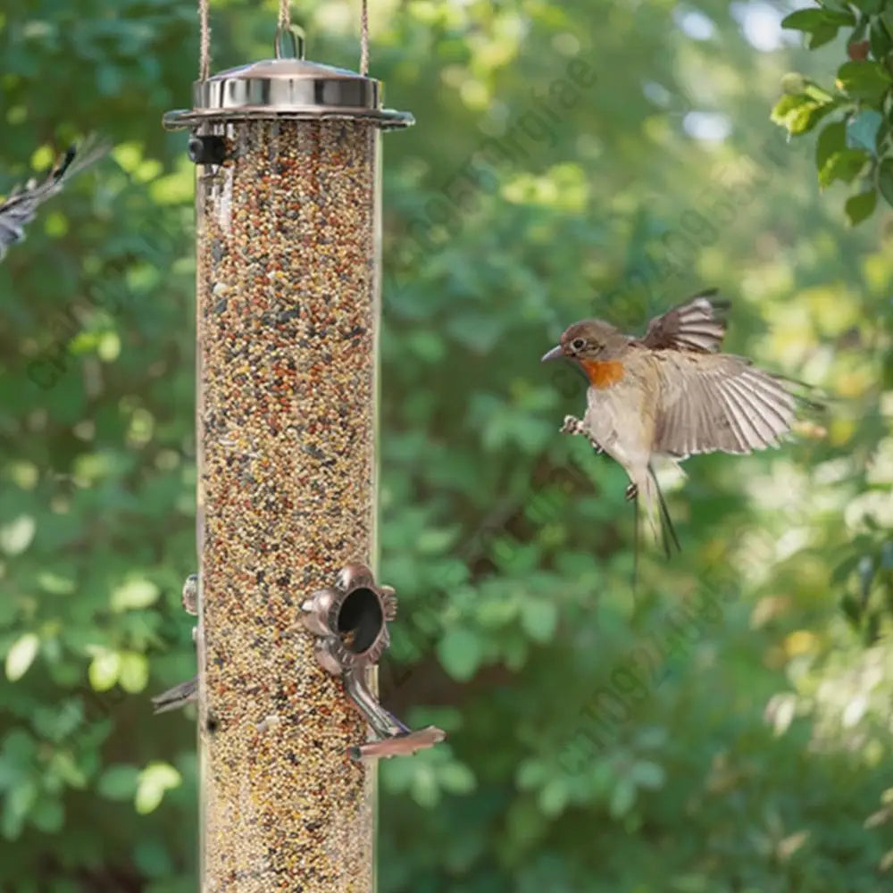 Metal Bird Feeders with 4 Feeding Ports Hanging Bird Seed Feeder Weather Resistant Tubular Bird Food Dispenser For Birds Feeding