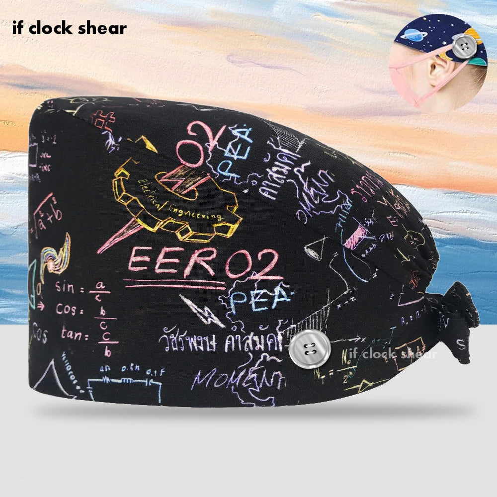 Printing Clinic Pharmacy Work Hat Dentistry Operating Room Doctor Scrubs Hats Adjustable Medical Nurse Accessories Surgical Caps