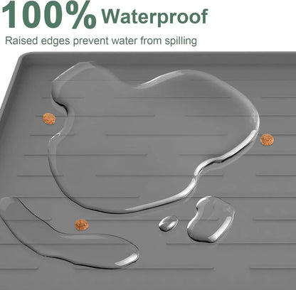 1 pcs Silicone Dog Feeding Mat with Raised Edges, Non-Slip Waterproof Pet Food Mat for Small & Medium Dogs and cats (Light Gray)