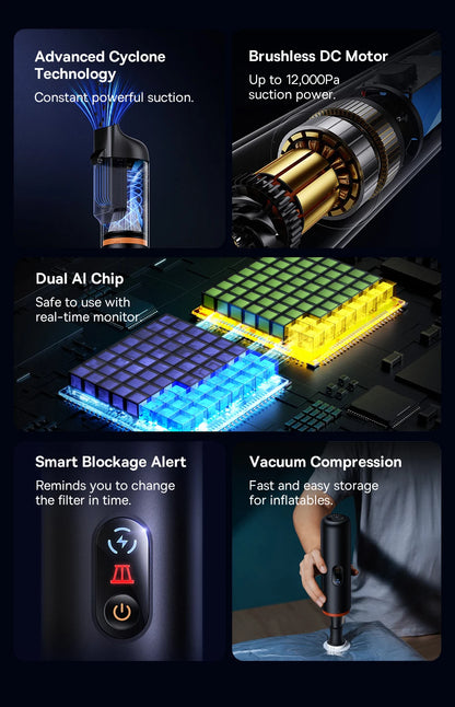 Baseus A5 Air Car Vacuum Cleaner 2-in-1 Powerful Wireless Cleaner Strong Suction Handheld Car Cleaning Portable Home Appliance