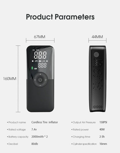 12V Air Pump for Car and Motorcycle - Portable Tyre Inflator Electric Pump Air Compressor for Cars, Motorcycles, and Bicycles