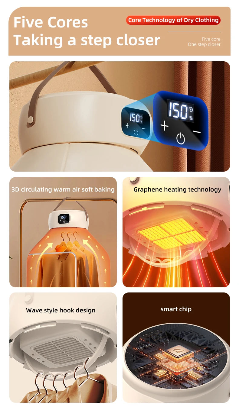 Portable Electric Clothes Dryer Multifunctional Dryer Machine Foldable Clothes Dryer with Timer Mini Clothes Dryer For Travel