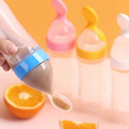 Safe Useful Silicone Baby Bottle with Spoon Food Supplement Rice Cereal Bottles Squeeze Spoon Milk Feeding Bottle Cup